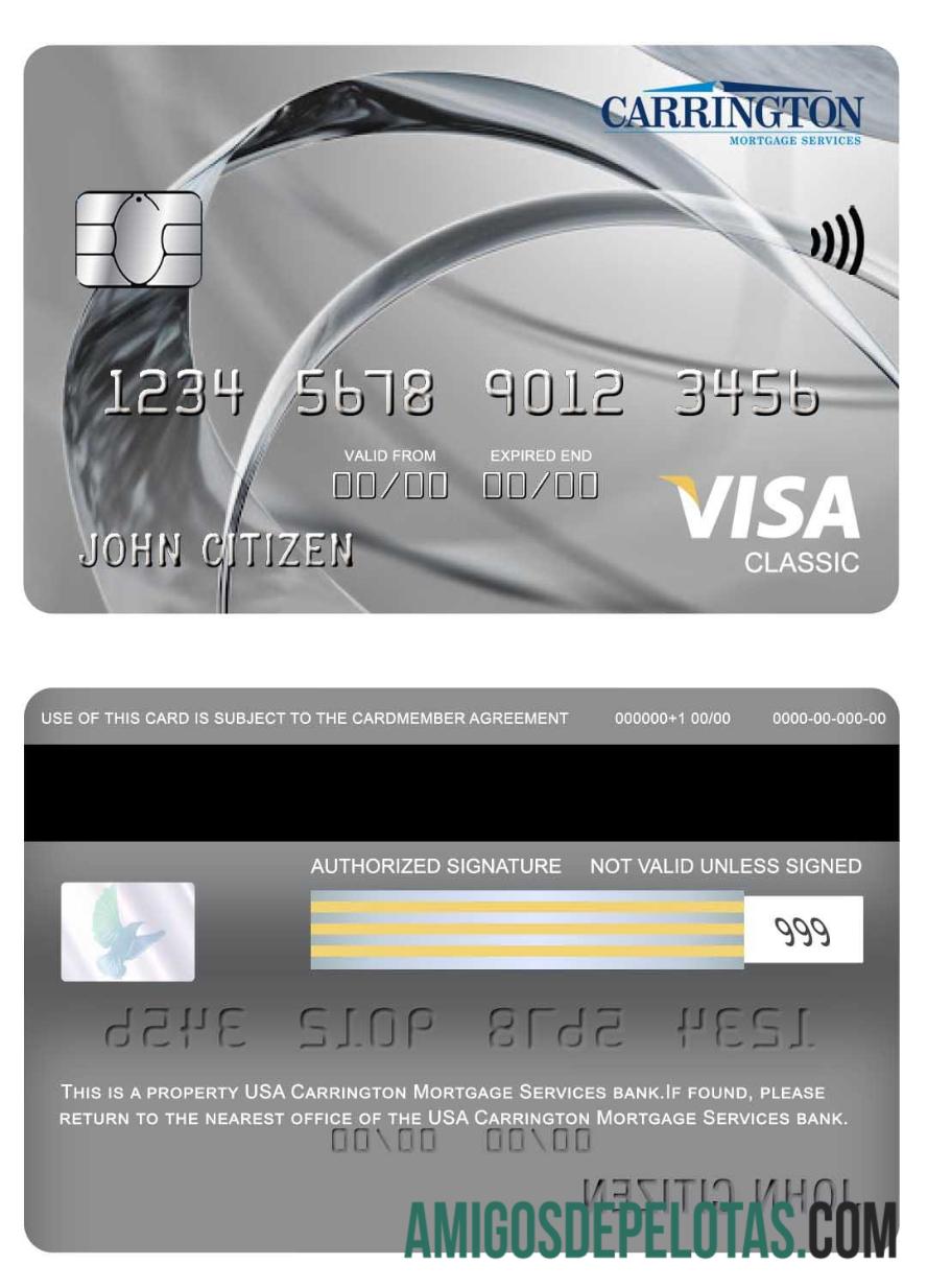 Cartão Visa Classic dos EUA Carrington Mortgage Services Bank exemplo